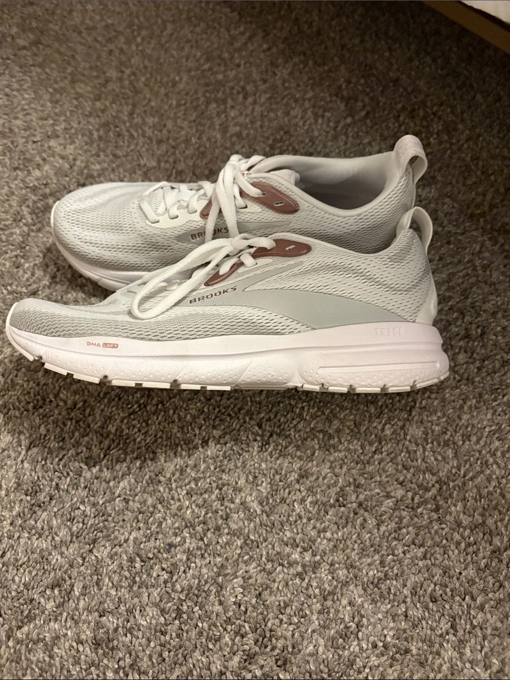 Brooks White and Light Pink Mesh Running Sneakers